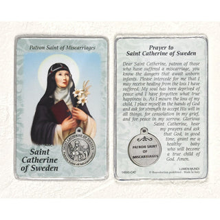 Bulk St. Catherine of Sweden Prayer Card with Medals - Healing Saint for Miscarriages