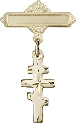 14kt Gold Filled Polished Badge Pin Greek Orthadox Cross Baby Badge