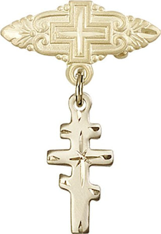 14kt Gold Filled Badge Pin With Cross Greek Orthadox Cross Baby Badge