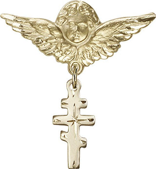 14kt Gold Large Angel w/Wings Greek Orthadox Cross Baby Badge