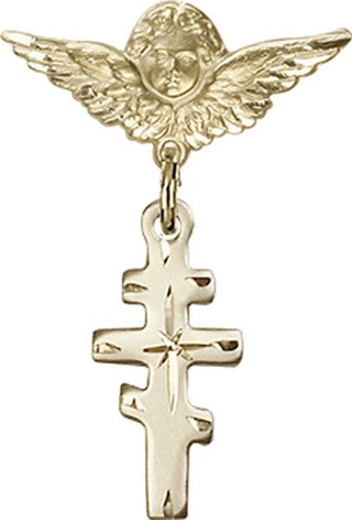 14kt Gold Small Angel w/Wings Greek Orthadox Cross Baby Badge