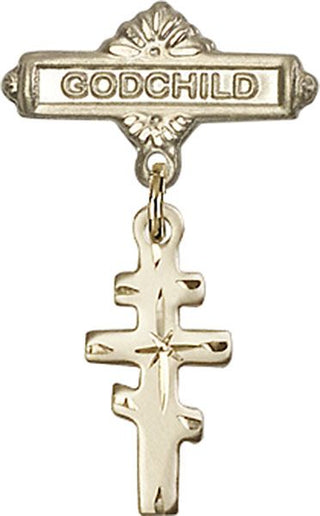 14kt Gold Godchild Greek Orthadox Cross Baby Badge
