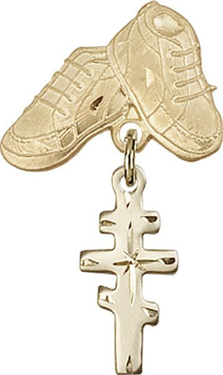 14kt Gold Baby Boots Greek Orthadox Cross Baby Badge
