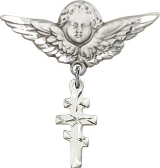 Sterling Silver Large Angel w/Wings Greek Orthadox Cross Baby Badge