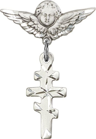Sterling Silver Small Angel w/Wings Greek Orthadox Cross Baby Badge