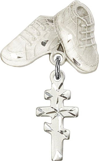 Sterling Silver Baby Boots Greek Orthadox Cross Baby Badge