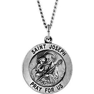 Sterling Silver 22 MM Round St. Joseph Medal 24" Necklace