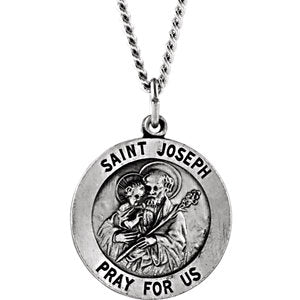 Sterling Silver 25 MM Round St. Joseph Medal 24" Necklace