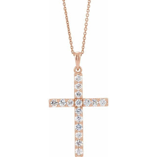 14K Rose 1 3/8 CTW Natural Diamond Cross 18" Necklace