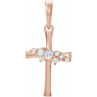 14K Rose .06 CTW Natural Diamond Cluster Cross Pendant