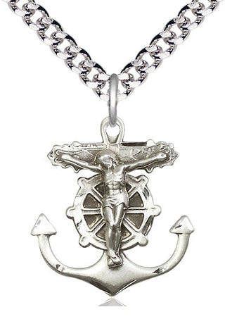 Sterling Silver Anchor Crucifix Medal Catholic Jewelry