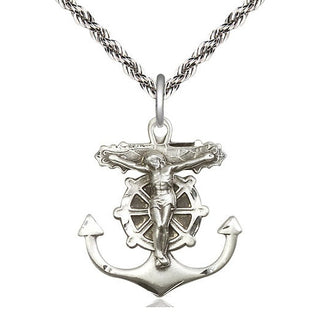 Sterling Silver Anchor Crucifix Medal Catholic Jewelry