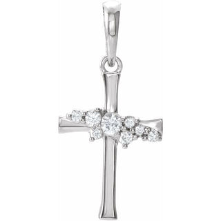 Sterling Silver .06 CTW Natural Diamond Cluster Cross Pendant
