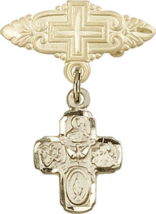 14kt Gold Badge Pin With Cross 4-Way Baby Badge