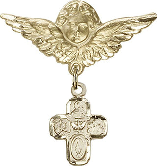 14kt Gold Large Angel w/Wings 4-Way Baby Badge