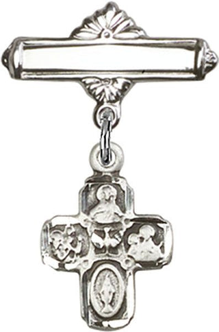 Sterling Silver Polished Badge Pin 4-Way Baby Badge