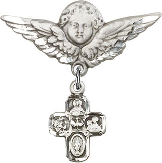 Sterling Silver Large Angel w/Wings 4-Way Baby Badge