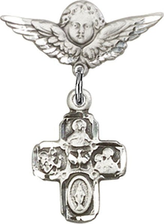 Sterling Silver Small Angel w/Wings 4-Way Baby Badge