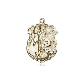 14kt Gold Saint Michael the Archangel Shield Medal Engraved Catholic Saint Jewelry