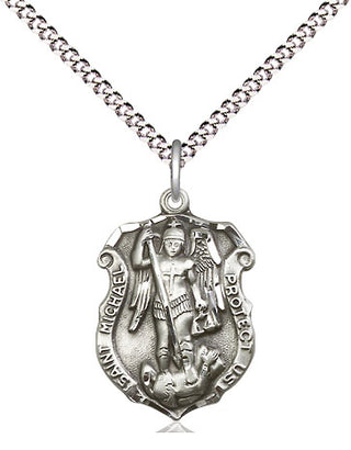 Sterling Silver Saint Michael the Archangel Shield Medal Religious Jewelry Engraved Catholic Saint Jewelry