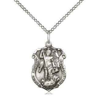 Sterling Silver Saint Michael the Archangel Shield Medal Religious Jewelry Engraved Catholic Saint Jewelry
