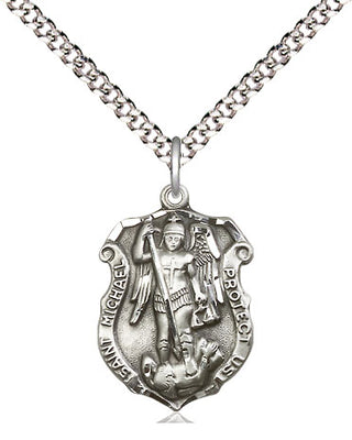 Sterling Silver Saint Michael the Archangel Shield Medal Religious Jewelry Engraved Catholic Saint Jewelry