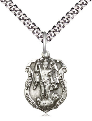 Sterling Silver Saint Michael the Archangel Shield Medal Religious Jewelry Engraved Catholic Saint Jewelry
