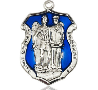 Pewter Saint Michael the Archangel Police Shield Medal Engraved Catholic Saint Jewelry