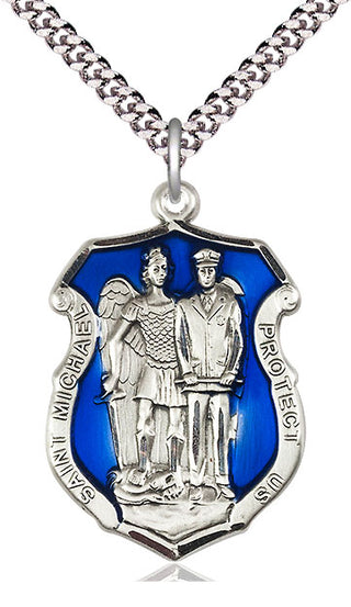Sterling Silver Saint Michael the Archangel Police Shield Medal Catholic Jewelry Engraved Catholic Saint Jewelry