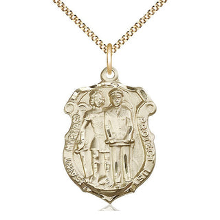 14kt Gold Filled Saint Michael the Archangel Police Shield Medal Catholic Jewelry Engraved Catholic Saint Jewelry