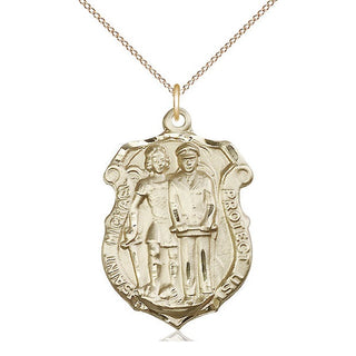 14kt Gold Filled Saint Michael the Archangel Police Shield Medal Catholic Jewelry Engraved Catholic Saint Jewelry
