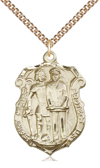 14kt Gold Filled Saint Michael the Archangel Police Shield Medal Catholic Jewelry Engraved Catholic Saint Jewelry