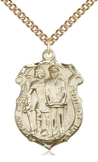 14kt Gold Filled Saint Michael the Archangel Police Shield Medal Catholic Jewelry Engraved Catholic Saint Jewelry