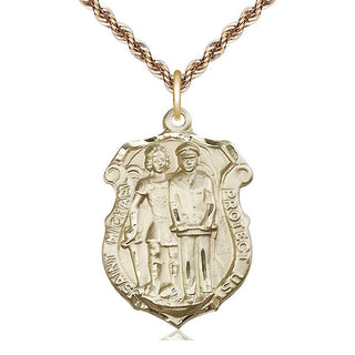 14kt Gold Saint Michael the Archangel Police Shield Medal Engraved Catholic Saint Jewelry