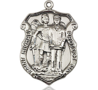 Pewter Saint Michael the Archangel Police Shield Medal Engraved Catholic Saint Jewelry