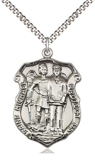 Pewter Saint Michael the Archangel Police Shield Medal Catholic Jewelry Engraved Catholic Saint Jewelry