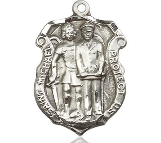 Sterling Silver Saint Michael the Archangel Police Shield Medal Catholic Jewelry Engraved Catholic Saint Jewelry