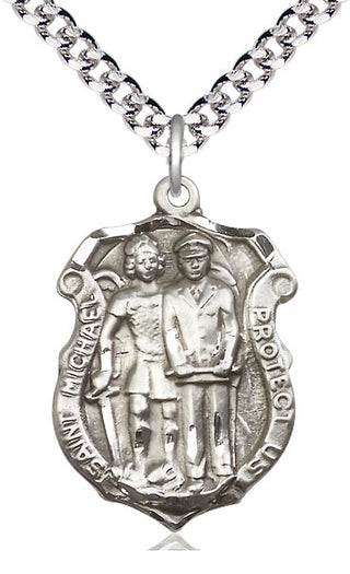 Sterling Silver Saint Michael the Archangel Police Shield Medal Catholic Jewelry Engraved Catholic Saint Jewelry