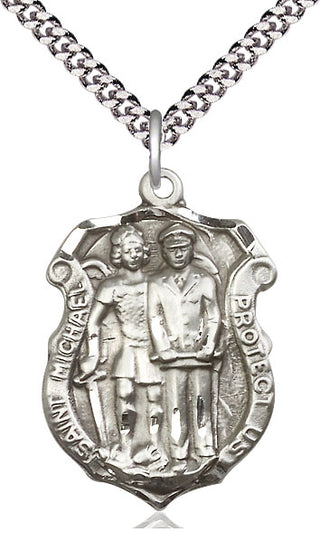 Sterling Silver Saint Michael the Archangel Police Shield Medal Catholic Jewelry Engraved Catholic Saint Jewelry