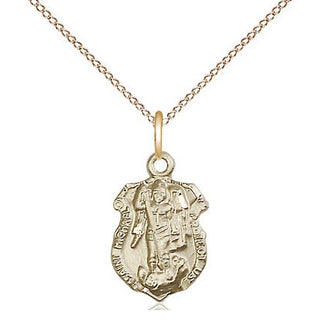 14kt Gold Filled Saint Michael the Archangel Shield Medal Religious and Catholic Jewelry Engraved Catholic Saint Jewelry