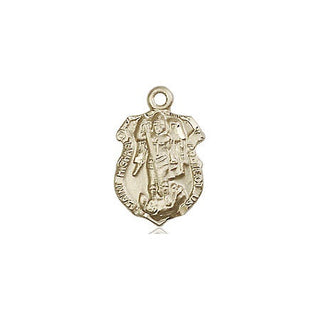 14kt Gold Saint Michael the Archangel Shield Medal Engraved Catholic Saint Jewelry