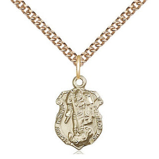 14kt Gold Saint Michael the Archangel Shield Medal Engraved Catholic Saint Jewelry