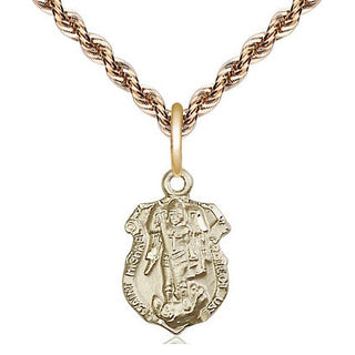 14kt Gold Saint Michael the Archangel Shield Medal Engraved Catholic Saint Jewelry