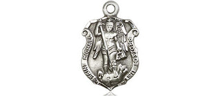 Sterling Silver Saint Michael the Archangel Shield Medal Religious and Catholic Jewelry Engraved Catholic Saint Jewelry