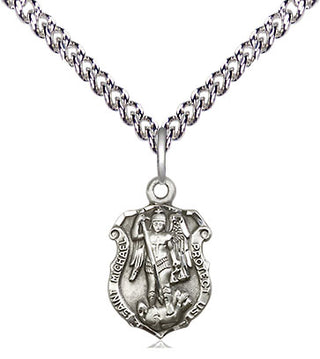 Sterling Silver Saint Michael the Archangel Shield Medal Religious and Catholic Jewelry Engraved Catholic Saint Jewelry