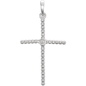 14K White .02 CTW Diamond Beaded Cross Pendant