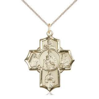14kt Gold Filled Our Lady of Mount Carmel 5-Way Medal Catholic Jewelry