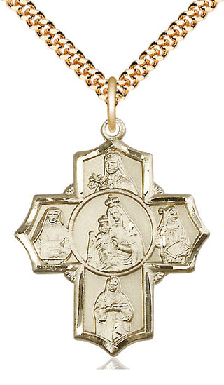 14kt Gold Filled Our Lady of Mount Carmel 5-Way Medal Catholic Jewelry
