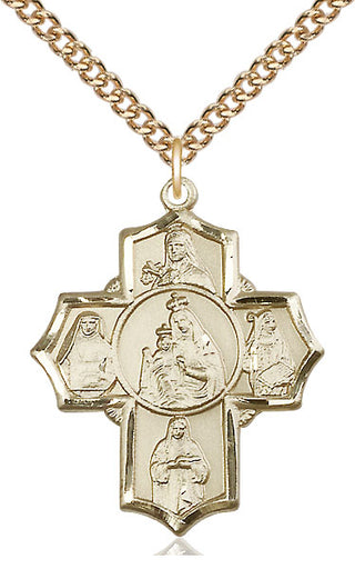 14kt Gold Filled Our Lady of Mount Carmel 5-Way Medal Catholic Jewelry