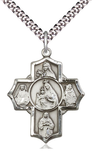 Sterling Silver Our Lady of Mount Carmel 5-Way Medal Catholic Jewelry